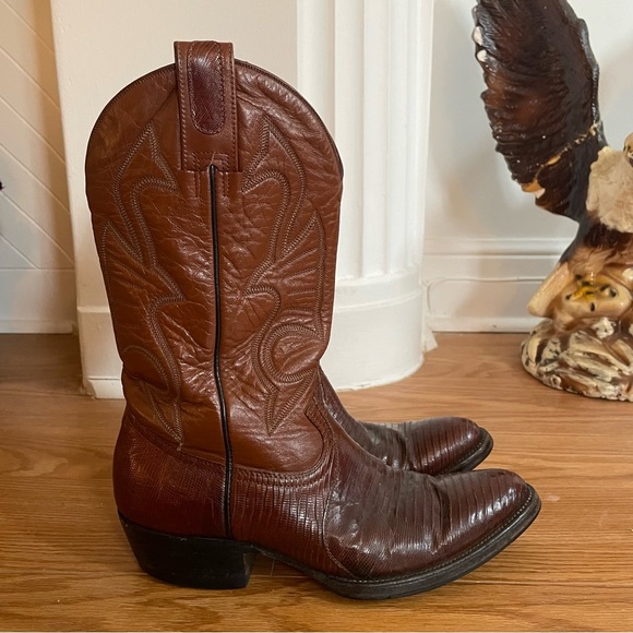 Vintage brown leather and lizard skin cowboy boots - Picture 1 of 6
